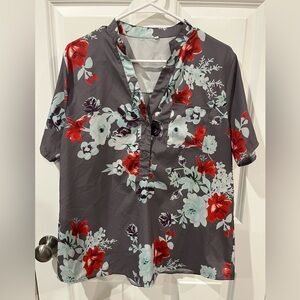 Amazon Basics Grey Floral Button Up Blouse Size XL